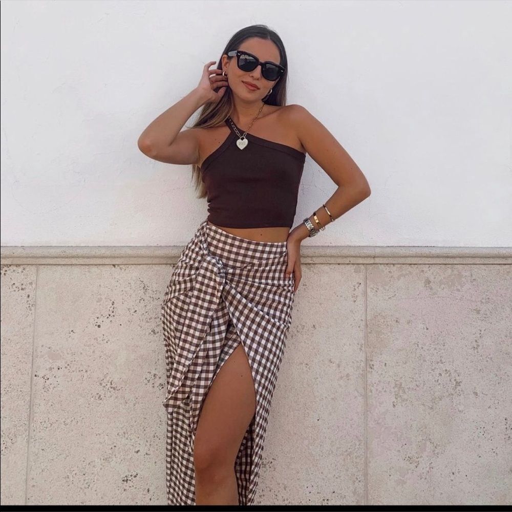 Zara Gingham Wrap Skirt Black/white color - Picture 2 of 11